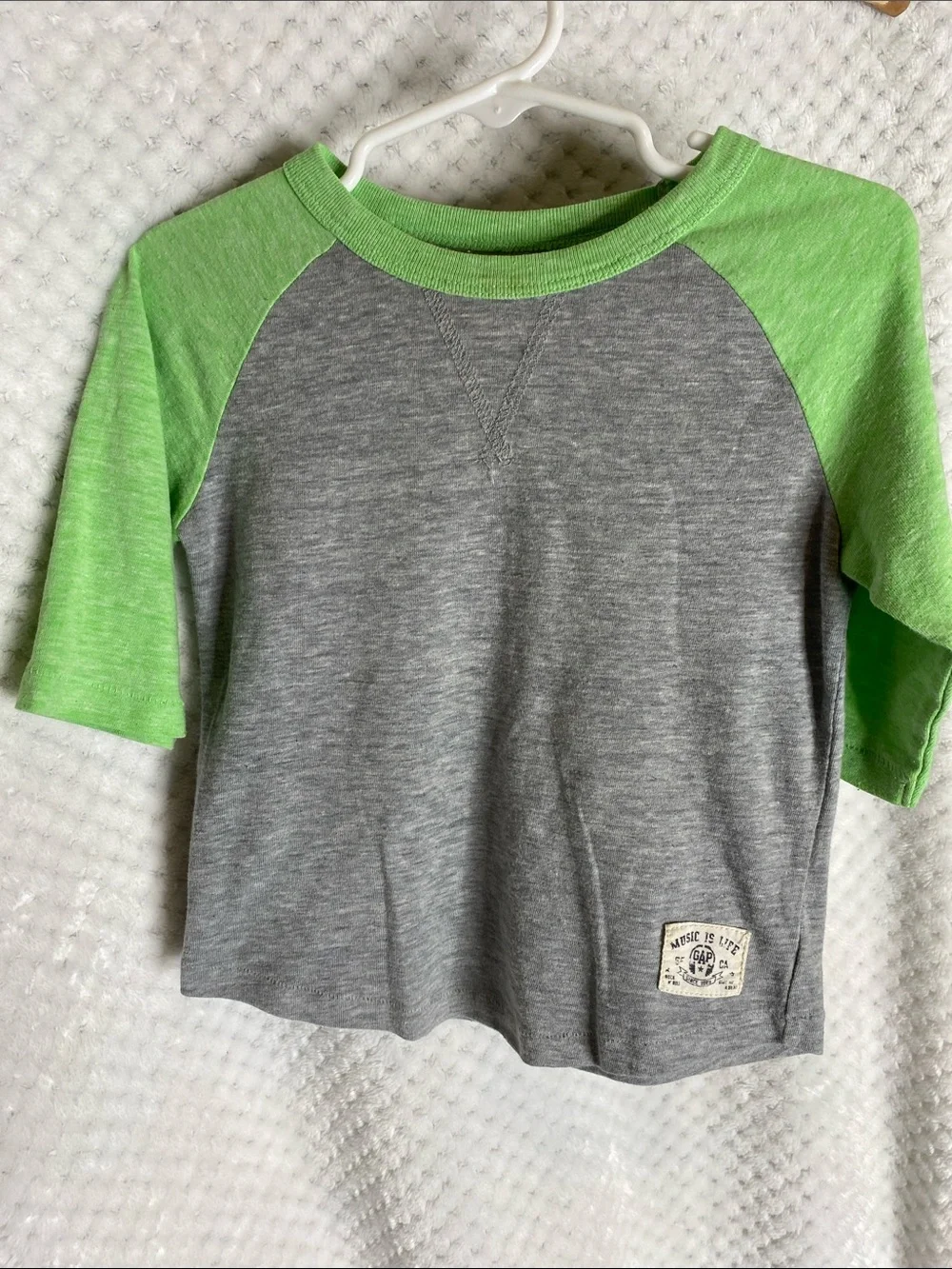 baby GAP vintage Raglan Style Tee Gray & Bright Green